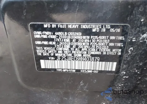 2017 Subaru Forester 2.5I Premium из США, поврежденный, VIN JF2SJAEC6HH403879